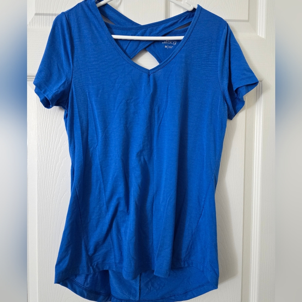 Women's Blue V-Neck Athleisure Top